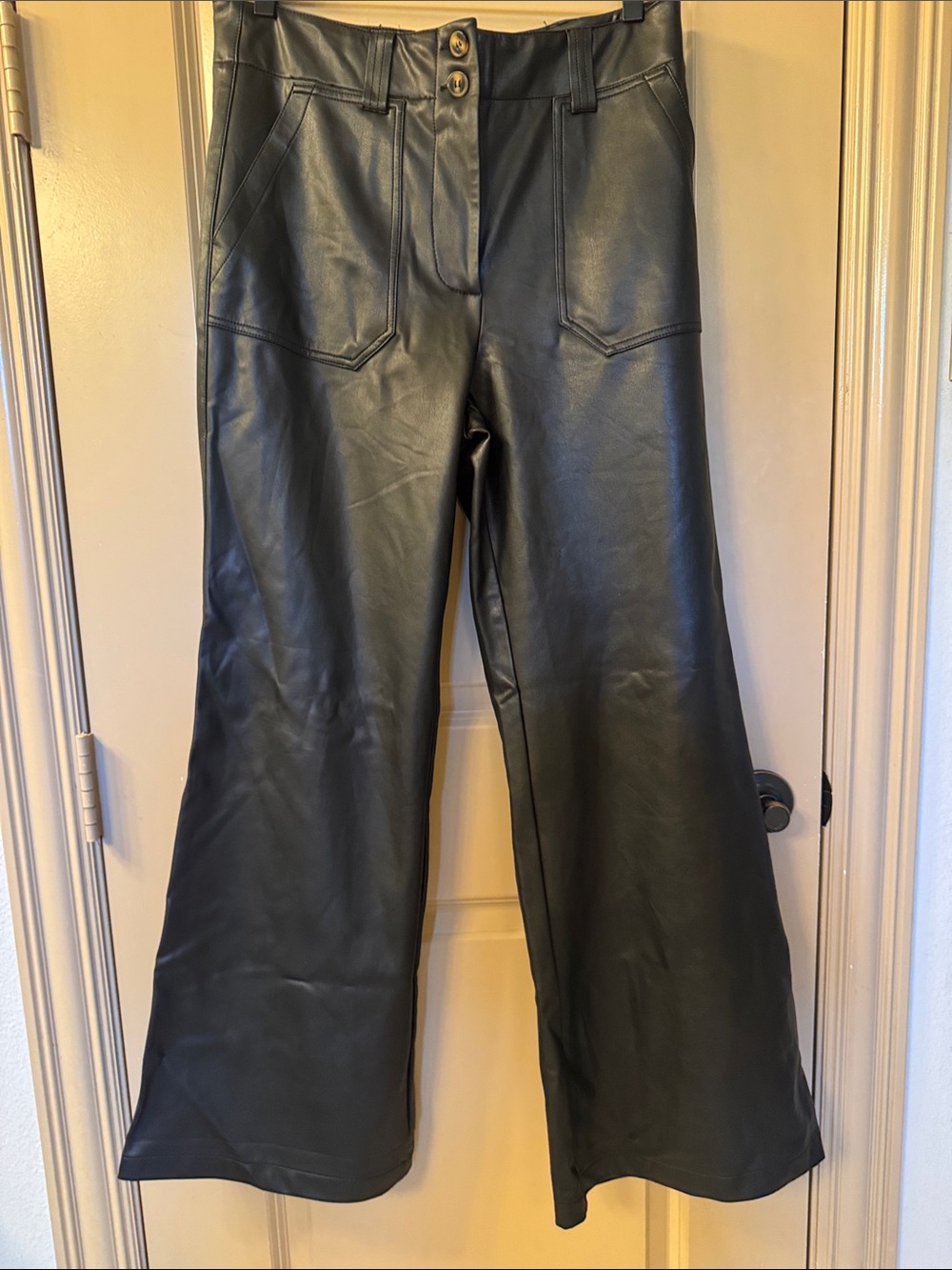 Anthropologie Maeve Black Faux Leather Wide-Leg Pants